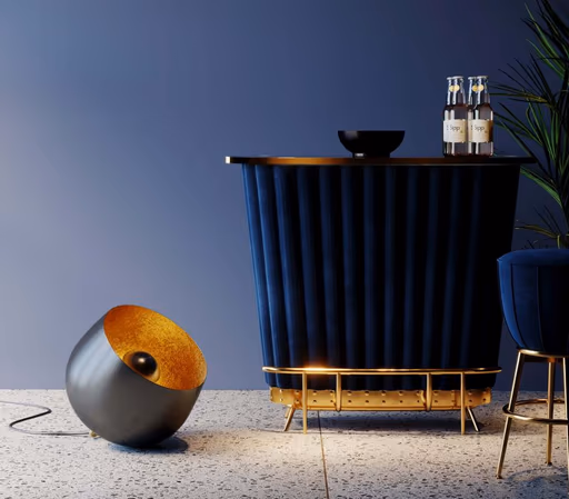 Bodenleuchte- DH ca. 50x50 cm, Stahl vernickelt, Schwarz, Gold