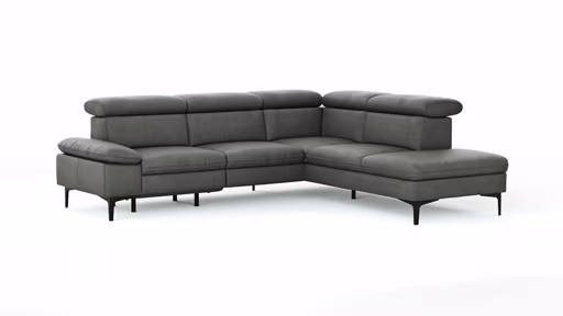 Ecksofa Felipa - 2,5-Sitzer mit Ecke rechts inkl. Armlehne verstellbar und Rückenlehne/Sitztiefe verstellbar (motorisch), Leder, Grau