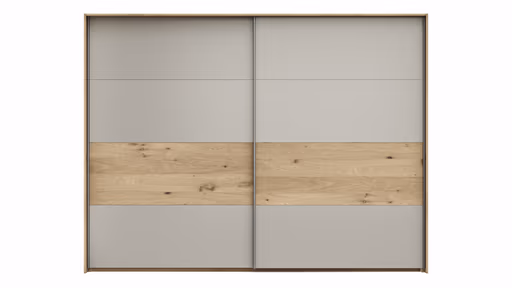 Schwebetürenschrank Viana - B ca. 278 cm, Furnier, Balkeneiche, Hellgrau