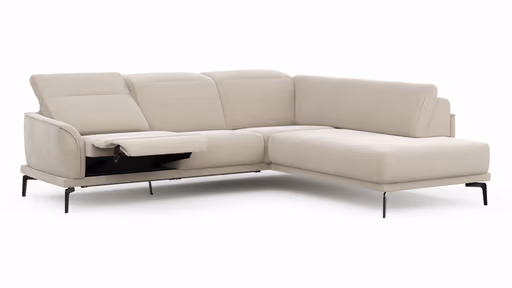 Ecksofa Amadena - 2-Sitzer mit Ecke rechts inkl. Relaxfunktion motorisch, Sitzvorzug und Kopfteilverstellung, Stoff, Creme