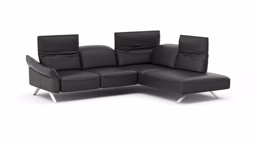 Ecksofa Bormio - 2,5-Sitzer und Ecke rechts, Kopfteilverstellung, Leder, Schwarz