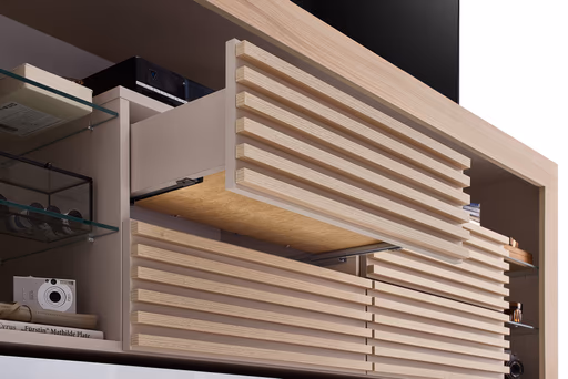 TV-Lowboard - mit Beleuchtung, B ca. 179 cm, Kaschmir, Riva Eiche Nachbildung