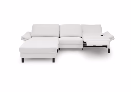 Ecksofa CALM PREMIUM 2.0 - Longchair links mit 3-Sitzer, Relaxfunktion motorisch, Armlehne verstellbar, Stoff, Hellgrau
