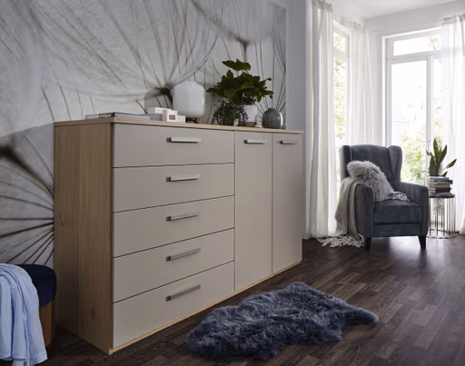 Kommode Viana - Balkeneiche furniert, Taupe