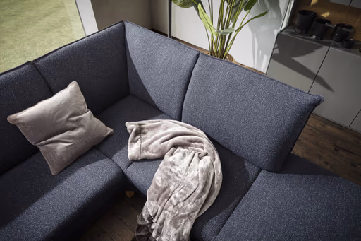 Sofa Stamford - 3,5-Sitzer, Bogen links mit Ecksofa 2-sitzig und Abschlusshocker Rechts, Stoff, Dunkelblau