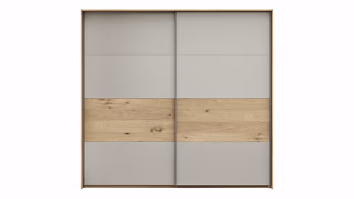 Schwebetürenschrank Viana - B ca. 218 cm, Furnier, Balkeneiche, Hellgrau