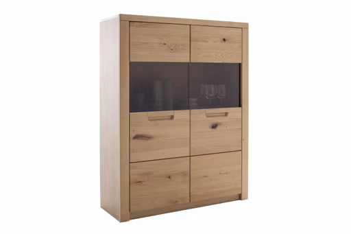 Highboard - B ca. 102 cm, Eiche Nachbildung, Eiche massiv geölt