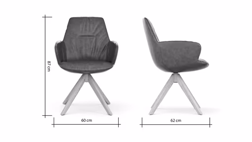 Armlehnstuhl Pegara - Leder, Moos, Beine, Eiche massiv