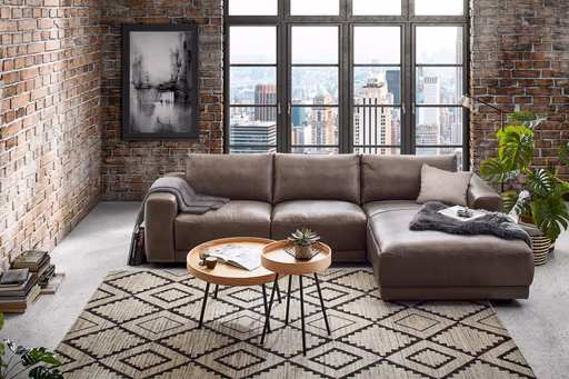 Ecksofa Balok - 2,5-Sitzer mit Longchair groß rechts, Leder, Dunkelbraun