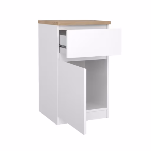 Nachtkonsole- B ca. 40 cm, Weiß, Hochglanz, Eiche Dekor