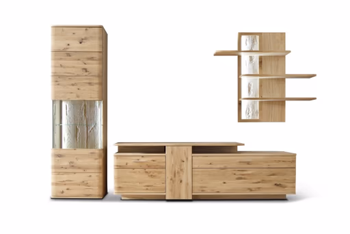 Wohnwand - mit Beleuchtung, Eiche teilmassiv