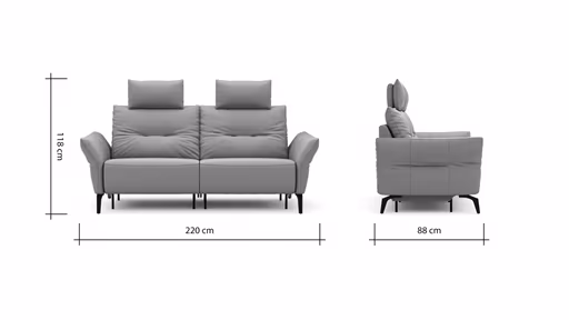 Sofa Bahia - 2-Sitzer inkl. Kopfstütze/ Armlehne verstellbar und Relaxfunktion (motorisch), Leder, Kurkuma