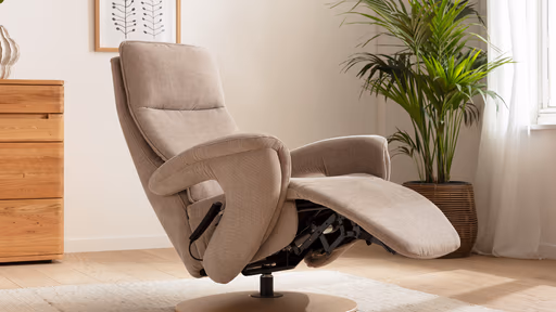 Sessel Tulsa Relax - Größe M, inkl. Fußteil/Rückenlehne verstellbar (motorisch), inkl. Kopfteilverstellung, Stoff, Graubeige