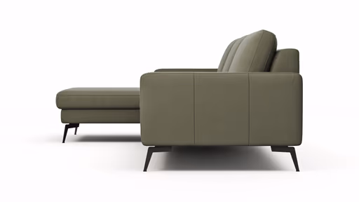 Ecksofa Enna - Longchair Links mit 3-Sitzer, Armlehne A, Leder, Olive