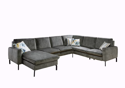 Wohnlandschaft - Longchair links mit 2-Sitzer und Ecke rechts, Stoff, Olive