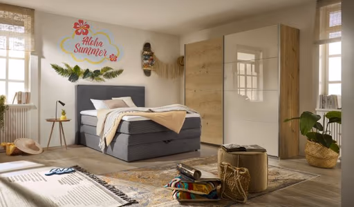 Schwebetürenschrank ROMAN- B ca. 226 cm, Eiche Dekor, Glas, Champagner