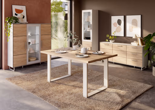 Esstisch - LB ca. 180x100 cm, Eiche bianco massiv geölt, Kreidefarben