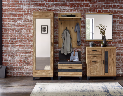 Garderobenpaneel mit Bank - B/H/T 70x108x31 cm, Wildeiche massiv 