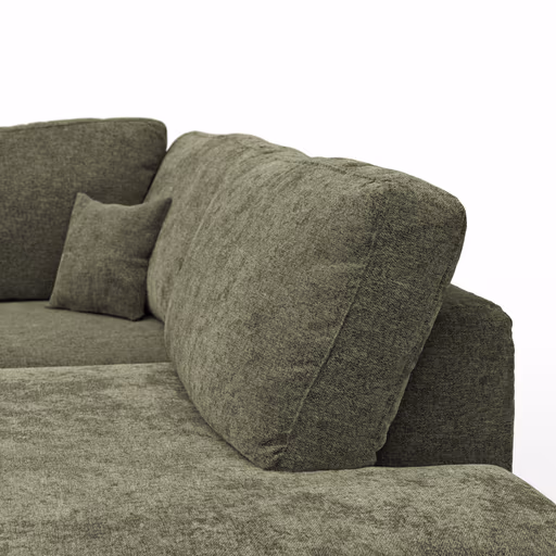 Ecksofa Solenne - Diwan rund links mit Ottomane rechts, Stoff, Olive