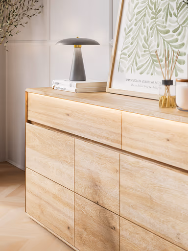 Sideboard Hillsboro - inkl. Beleuchtung, Wildeiche natur, geölt