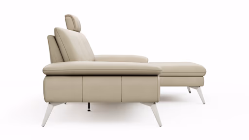 Ecksofa Collina - 2,5-Sitzer, Longchair rechts, inklusive Kopfstütze, Leder, Ecru