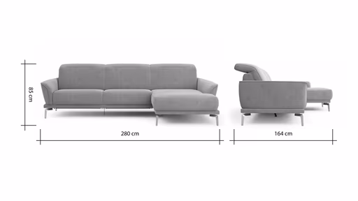 Ecksofa Amadena - 2-Sitzer mit Longchair rechts inkl. Relaxfunktion motorisch, Stoff, Limone