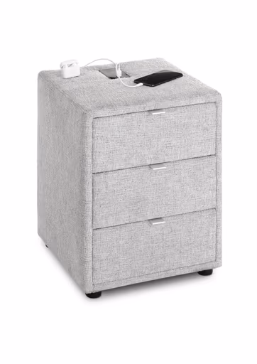 Nachttisch- Inkl. Ladeport, Stoff, Grau