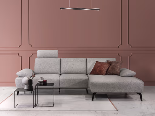 Ecksofa Theodor - 2-Sitzer mit Longchair rechts, Armlehne/Sitztiefe verstellbar, Stoff, Beige