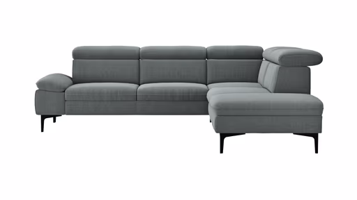 Ecksofa Felipa - 2,5-Sitzer mit Ecke rechts inkl. Kopfteil verstellbar, Stoff, Grau