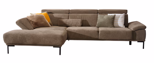 Ecksofa - Longchair links mit 2-Sitzer, Sitztiefe verstellbar, Stoff, Braungrün