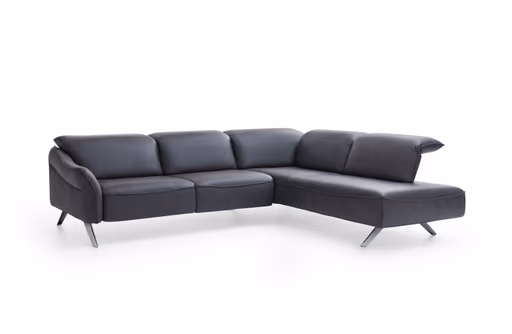 Ecksofa Bormio - 2,5-Sitzer mit Ecke rechts inklusive Relaxfunktion (motorisch), Leder, Schwarz