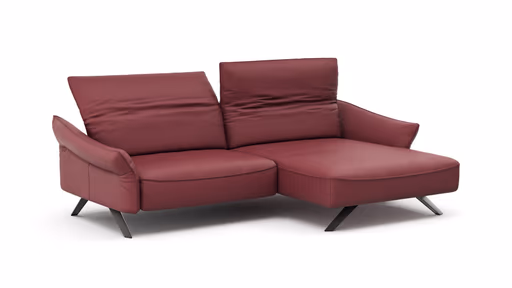 Ecksofa Bormio - 1,5-Sitzer, Longchair rechts, inkl. Kopfteilverstellung, Leder, Weinrot