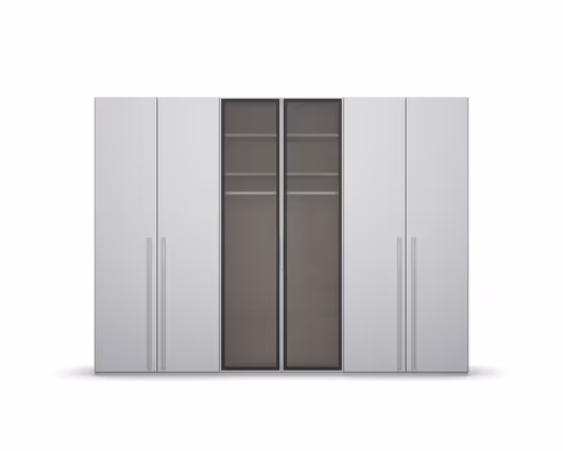 Drehtürenschrank - mit Glasrahmentüren, B. ca. 301 cm, Seidengrau