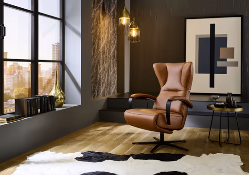Sessel - GR.L, Relaxfunktion motorisch, Leder, Cognac
