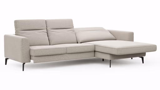 Ecksofa Rafaela 2.0 - 2,5-Sitzer mit Longchair rechts inkl. Sitzvorzug, Kopteilverstellung motorisch und Relaxfunktion motorisch im Longchair, Stoff, Champagner