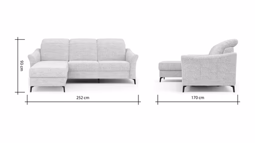 Ecksofa Canterbury - Longchair links mit 2,5-Sitzer, inkl. Relaxfunktion (motorisch) und Kopfteilverstellung, Stoff, Offwhite