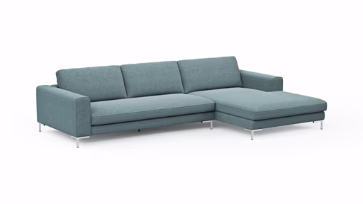 Ecksofa Solano - 2,5-Sitzer mit Longchair Rechts, Boucle, Seablue