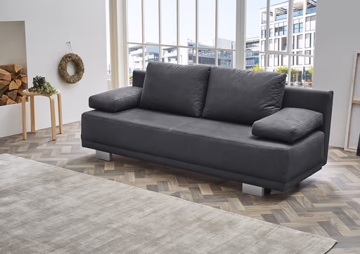 Schlafsofa - 2-Sitzer inkl. Schlaffunktion und Bettkasten, Stoff dunkelgrau