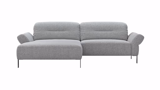 Ecksofa David - Longchair links mit 1,5-Sitzer inkl. Kopfstütze/Armlehne verstellbar, Stoff, Hellgrau