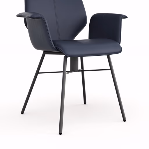 Armlehnstuhl Penthouse - Leder, Dunkelblau, Gestell, Anthrazit, Drehbar