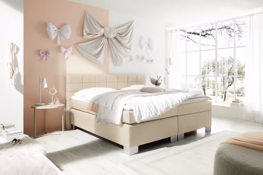 Boxspringbett HAIKOS- Liegefläche ca. 180x200 cm, Stoff, Beige