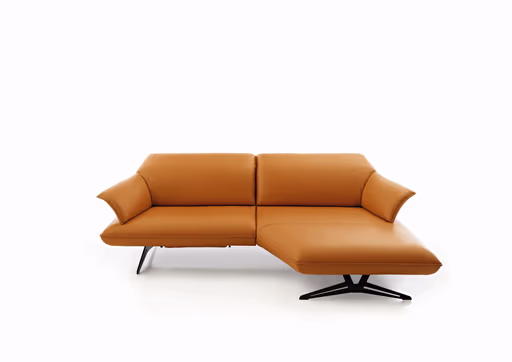 Ecksofa - 1-Sitzer mit Longchair rechts, Kopfteil/Sitztiefe verstellbar, Leder, Gold