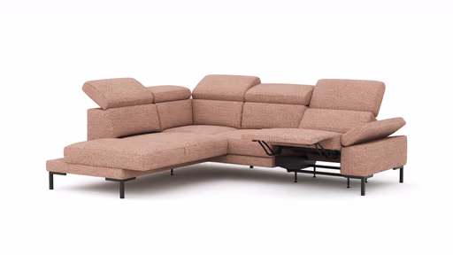 Ecksofa Hudson - Ecke links mit 2,5-Sitzer, inkl. Kopfteil/Armlehne verstellbar und Sitzvorzug/Relaxfunktion (motorisch), Stoff, Kupfer