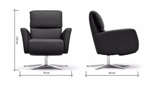 Drehsessel Lotta -Größe L, inkl. Relaxfunktion, Leder, Schwarz