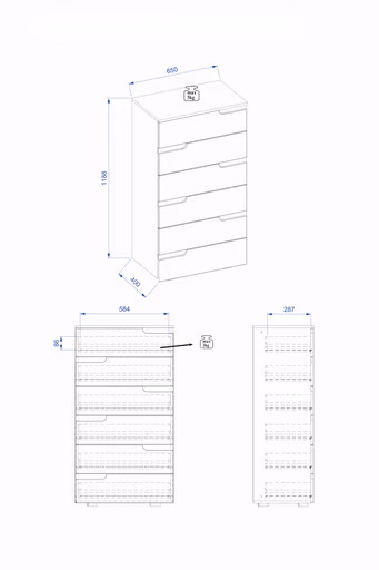 Kommode - B ca. 65 cm, Weiß, Weiß Hochglanz