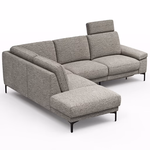 Ecksofa Matero - Ecke mit 2-Sitzer rechts inkl. Relaxfunktion motorisch und Sitzvorzug, Stoff, Graubeige
