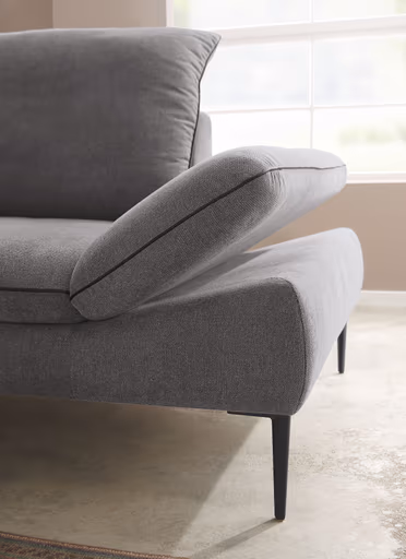  Ecksofa - Longchair links mit 1-Sitzer, Kopfteil/Armlehne/Sitztiefe verstellbar, Stoff, Grau
