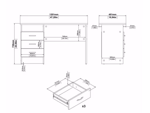 Schreibtisch - LB ca. 120x48 cm, Weiß