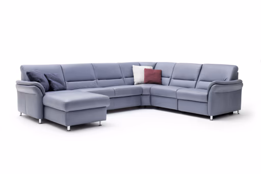 Wohnlandschaft - Longchair links mit 2,5-Sitzer und Ecke rechts, Leder, Granit