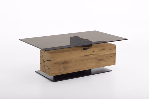 Couchtisch - mit Klappe, LBH 125x75x46 cm, Kerneiche massiv